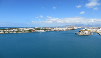 View of Honolulu Harbor and Sand Island from Aloha Tower