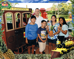Our Derailed Pineapple Express Train and Free Souvenir Photo at Dole Pineapple Plantation