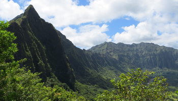 View of Koolau Mountains from Old Pali Road at Pali Lookout