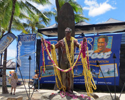 Lei Draped Duke Kahanamoku Statue at Oceanfest