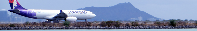 Hawaiian Airlines Plane in Front of Diamond Head Crater