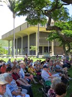 Hawaii State Capitol Next to Royal Hawaiian Band Performance at Iolani Palace