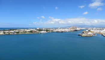 View of Honolulu Harbor and Sand Island from Aloha Tower