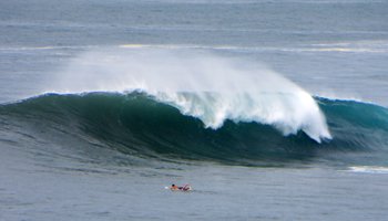 Surfing in Hawaii: Paddling out into Monster Surf at Waimea Bay