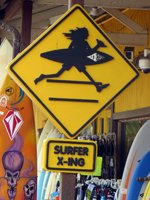 Surfer Crossing Sign in Haleiwa Hawaii