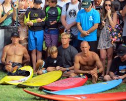 Tom Carroll, My Former Schoolmate Keoni Watson, and Kelly Slater at the Eddie Aikau Big Wave Invitational Opening Ceremony