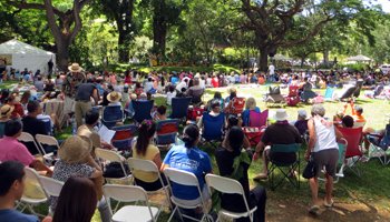 Crowd Surrounding Moanalua Gardens Hula Mound at Prince Lot Hula Festival