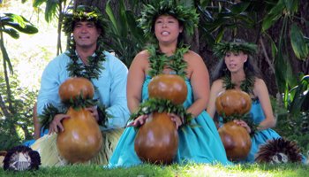 Dancers with Ipu at Prince Lot Hula Festival